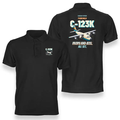 Fairchild C-123K Provider - Props and jets. All set. design on black polo t-shirt
