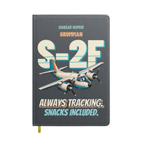 Thumbnail for Grumman S-2F Tracker - Always tracking. Snacks included. design on gray notebook