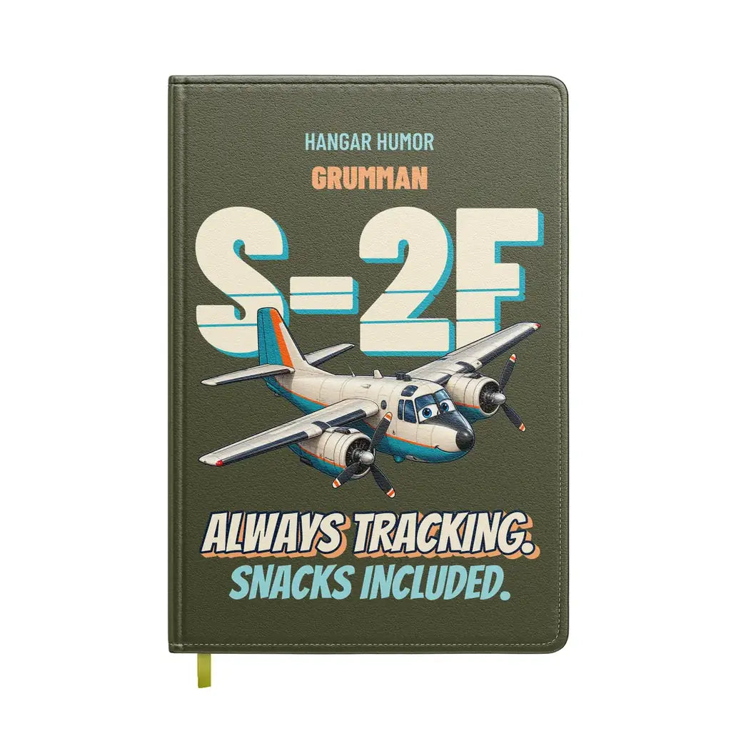 Grumman S-2F Tracker - Always tracking. Snacks included. design on green army notebook