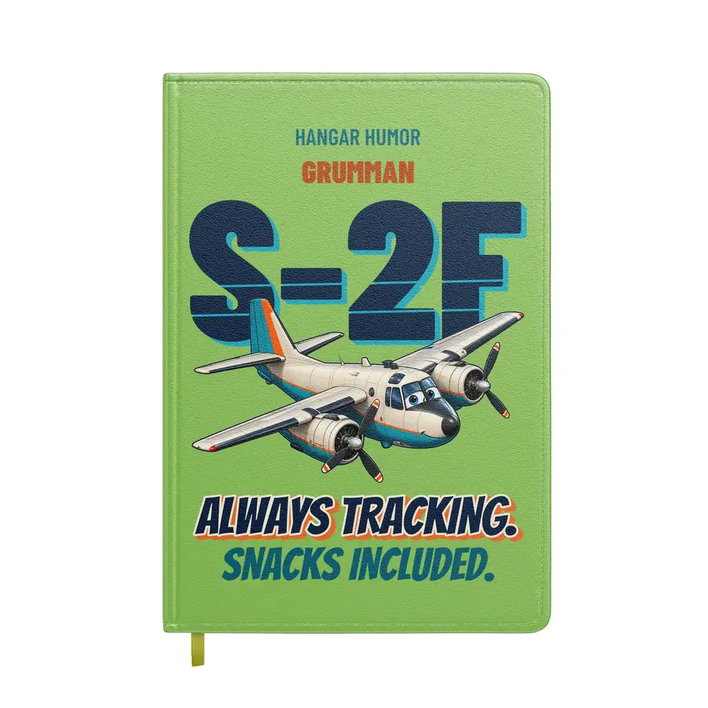 Grumman S-2F Tracker - Always tracking. Snacks included. design on light green notebook
