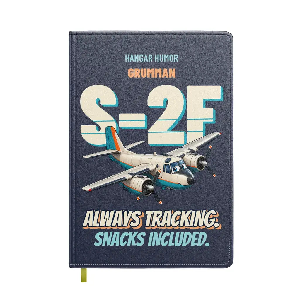 Grumman S-2F Tracker - Always tracking. Snacks included. design on navy blue notebook