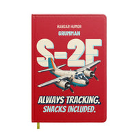 Thumbnail for Grumman S-2F Tracker - Always tracking. Snacks included. design on red notebook