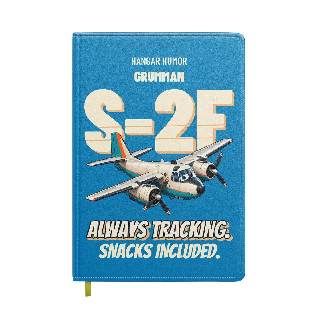 Grumman S-2F Tracker - Always tracking. Snacks included. design on turquoise notebook