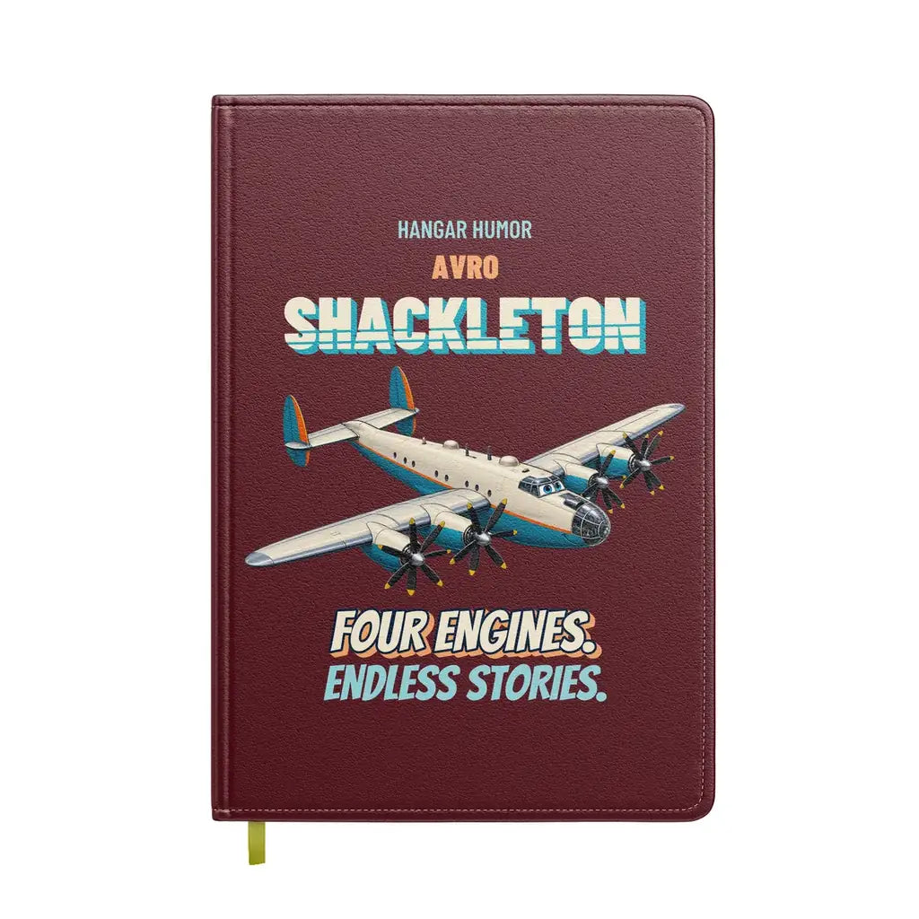Avro Shackleton MR.2 - Four engines. Endless stories. design on dark red notebook