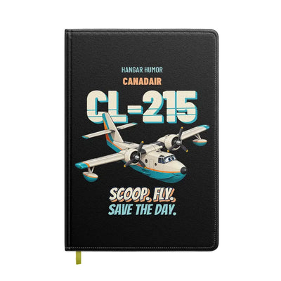 Canadair CL-215 - Scoop. Fly. Save the day. design on black notebook