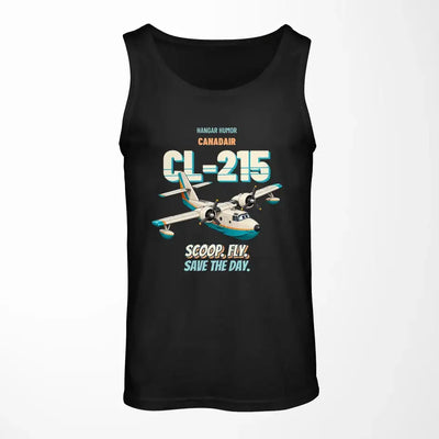 Canadair CL-215 - Scoop. Fly. Save the day. design on black tank top