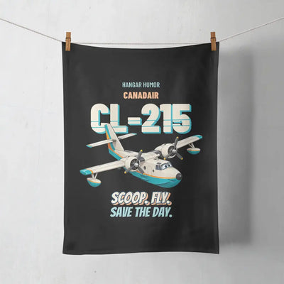 Canadair CL-215 - Scoop. Fly. Save the day. design on black towel