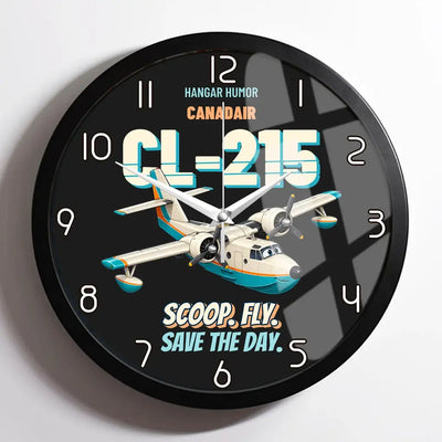 Canadair CL-215 - Scoop. Fly. Save the day. design on black framed wall clock