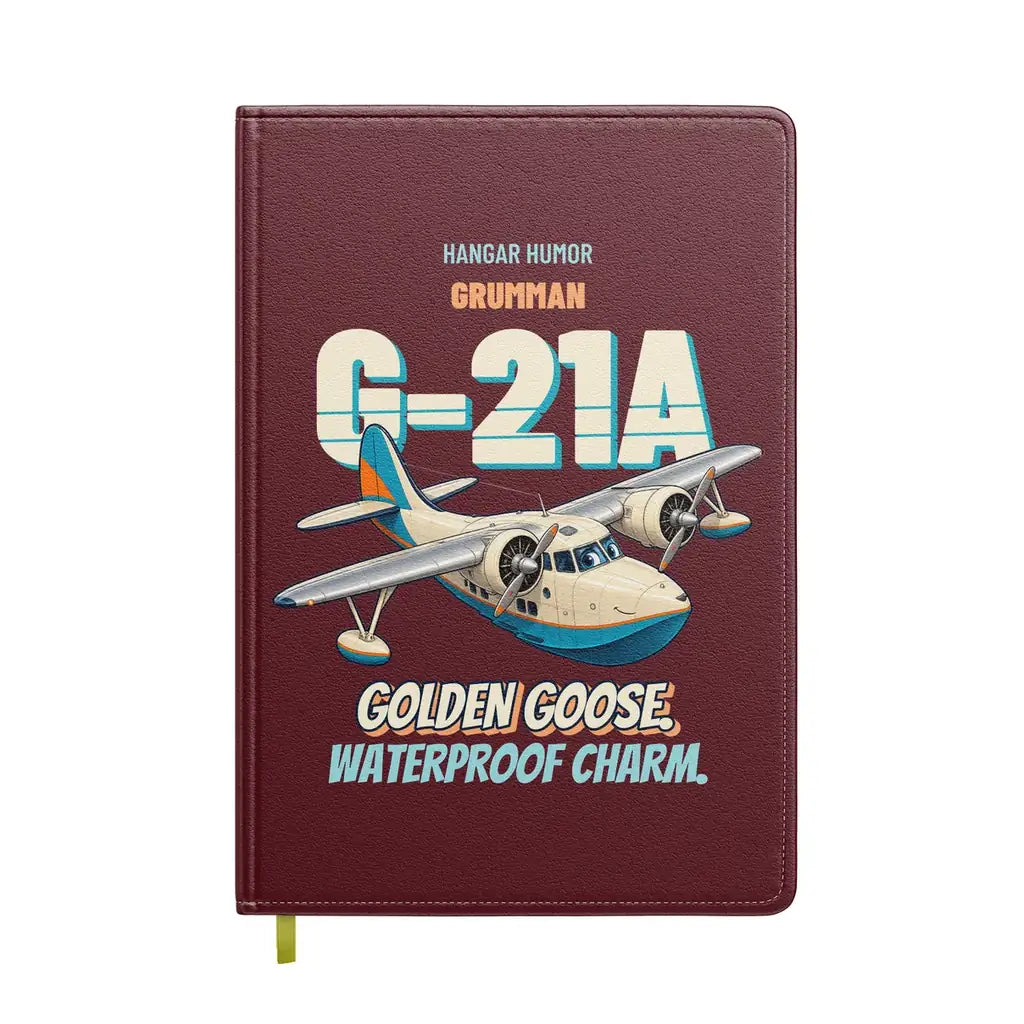 Grumman G-21A Goose - Golden goose. Waterproof charm. design on dark red notebook