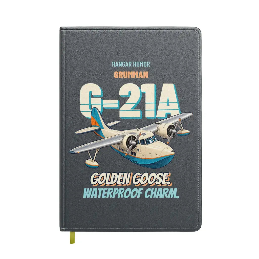 Grumman G-21A Goose - Golden goose. Waterproof charm. design on gray notebook
