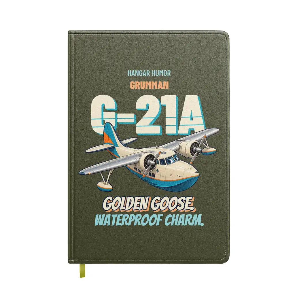 Grumman G-21A Goose - Golden goose. Waterproof charm. design on green army notebook