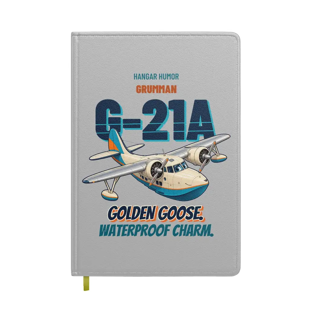 Grumman G-21A Goose - Golden goose. Waterproof charm. design on light gray notebook