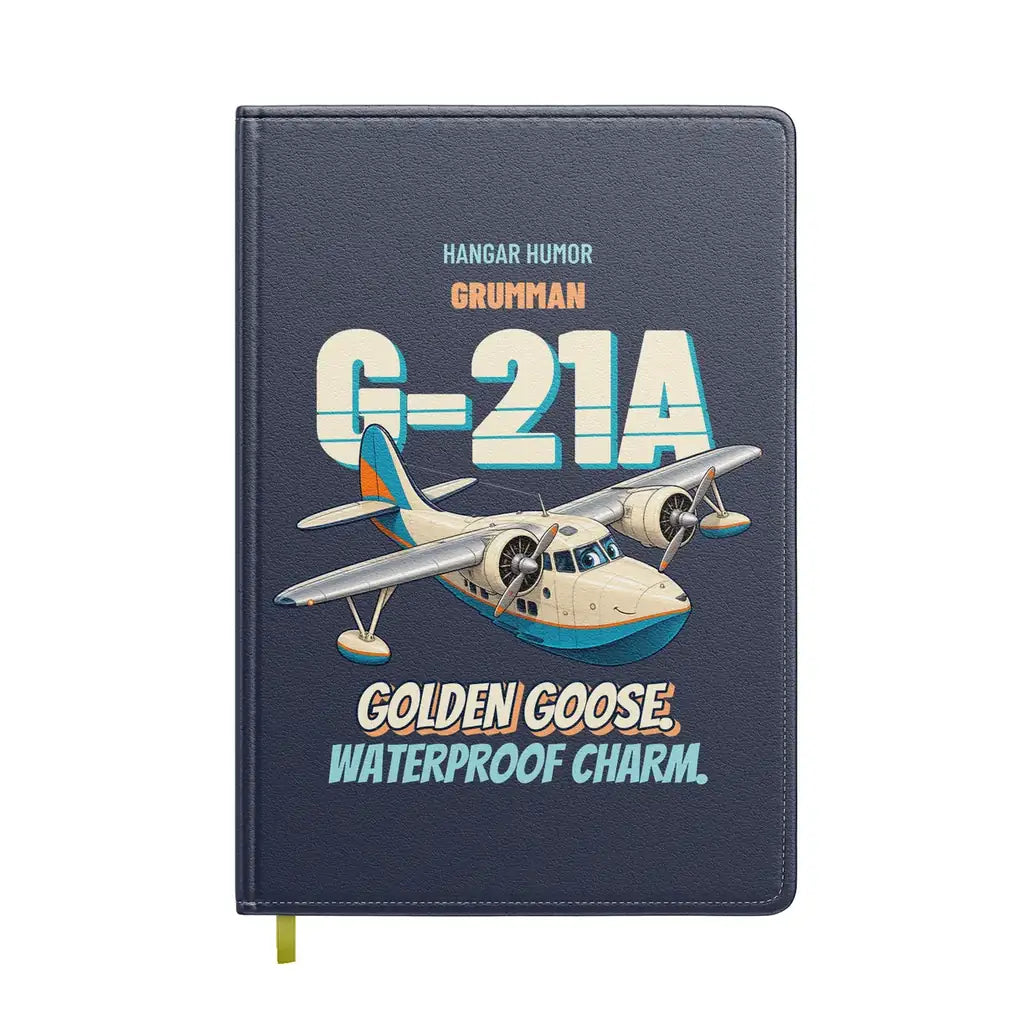 Grumman G-21A Goose - Golden goose. Waterproof charm. design on navy blue notebook