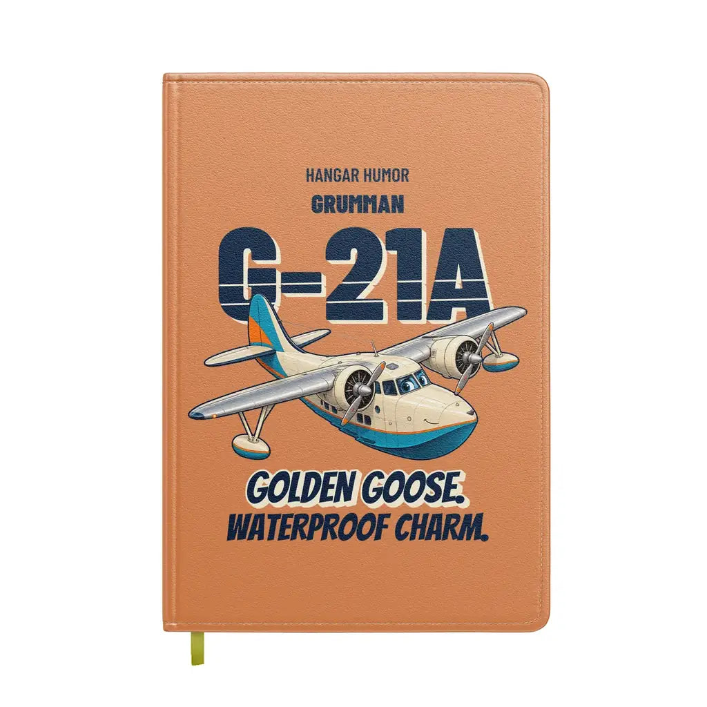 Grumman G-21A Goose - Golden goose. Waterproof charm. design on orange notebook