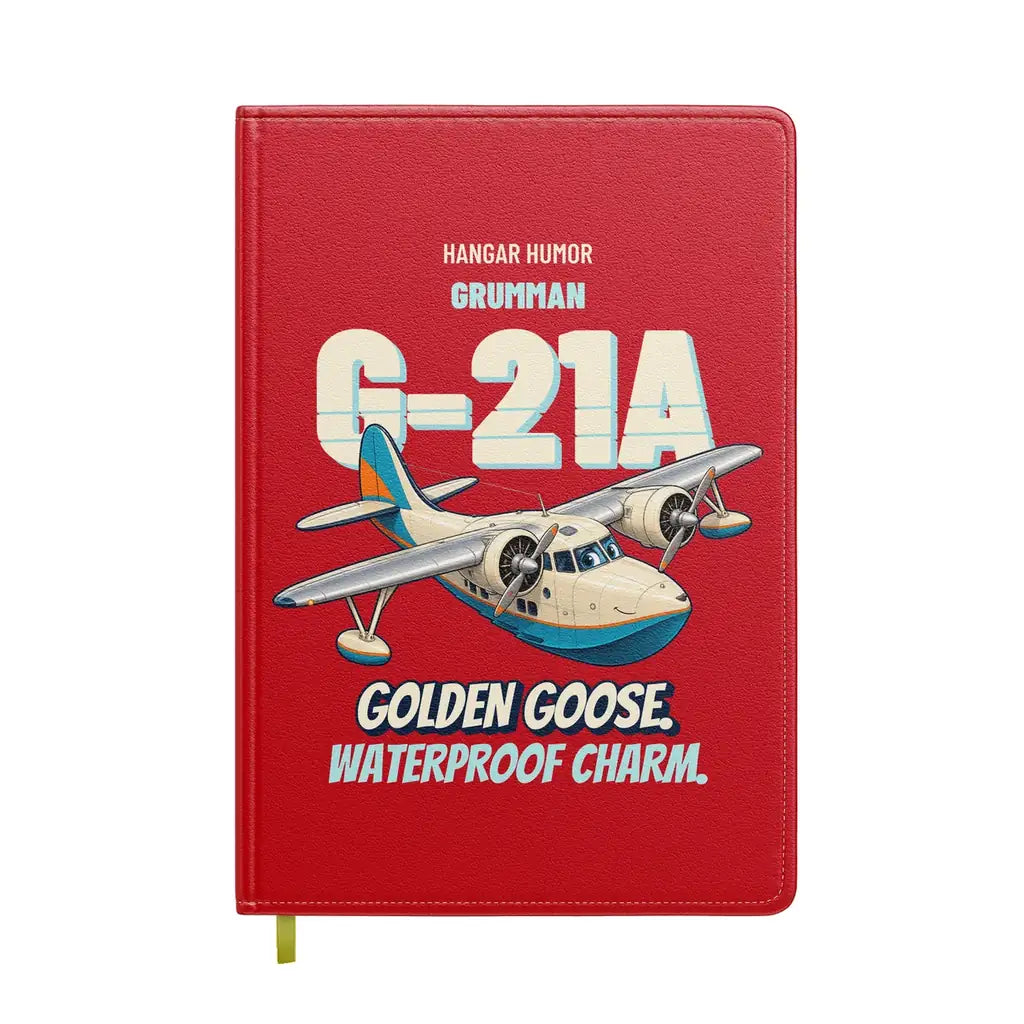 Grumman G-21A Goose - Golden goose. Waterproof charm. design on red notebook