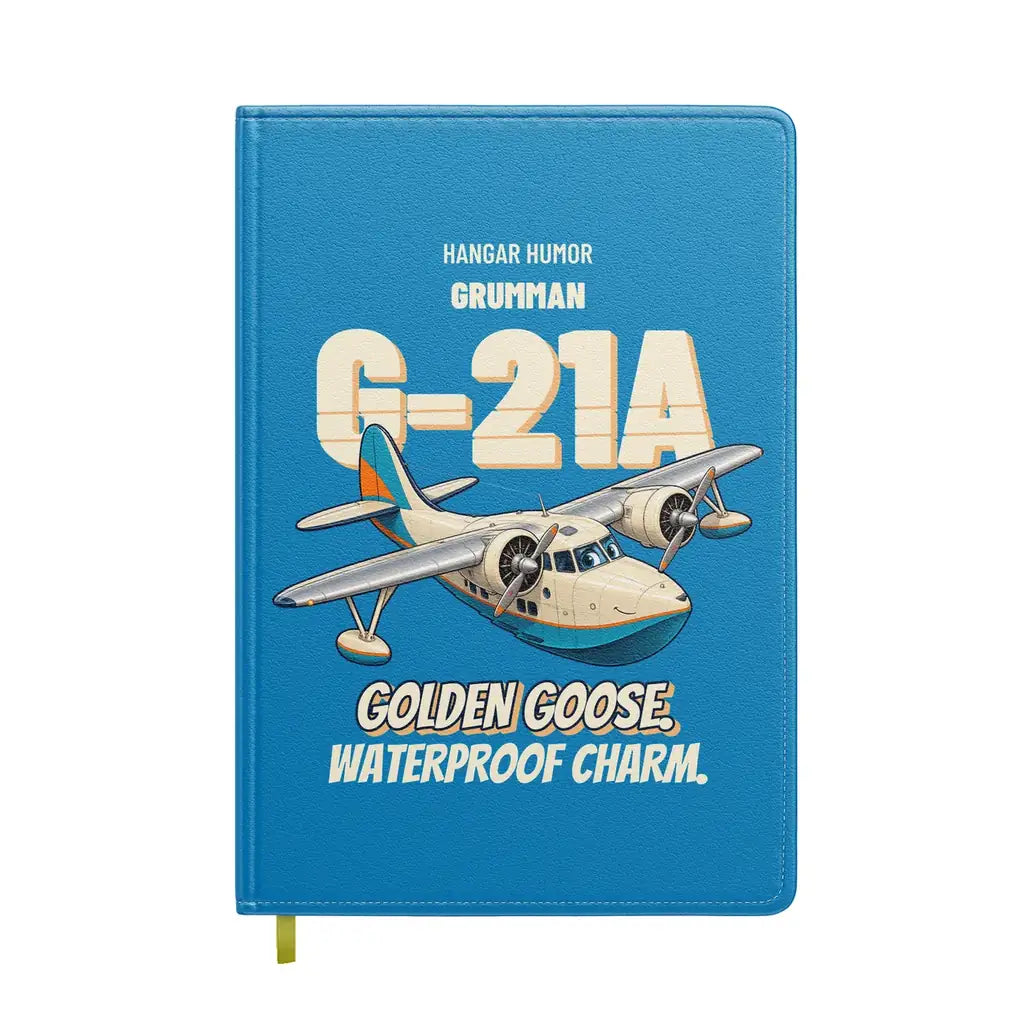 Grumman G-21A Goose - Golden goose. Waterproof charm. design on turquoise notebook