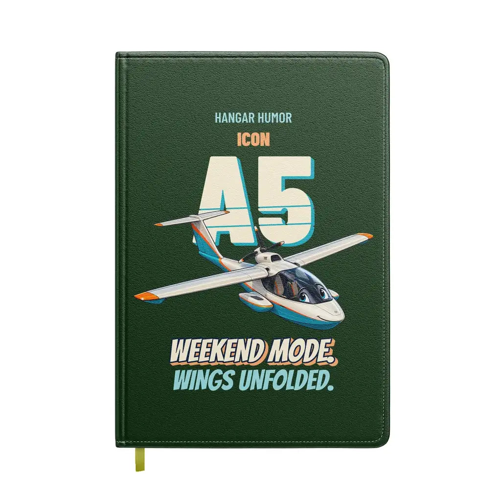 ICON A5 - Weekend mode. Wings unfolded. design on dark green notebook