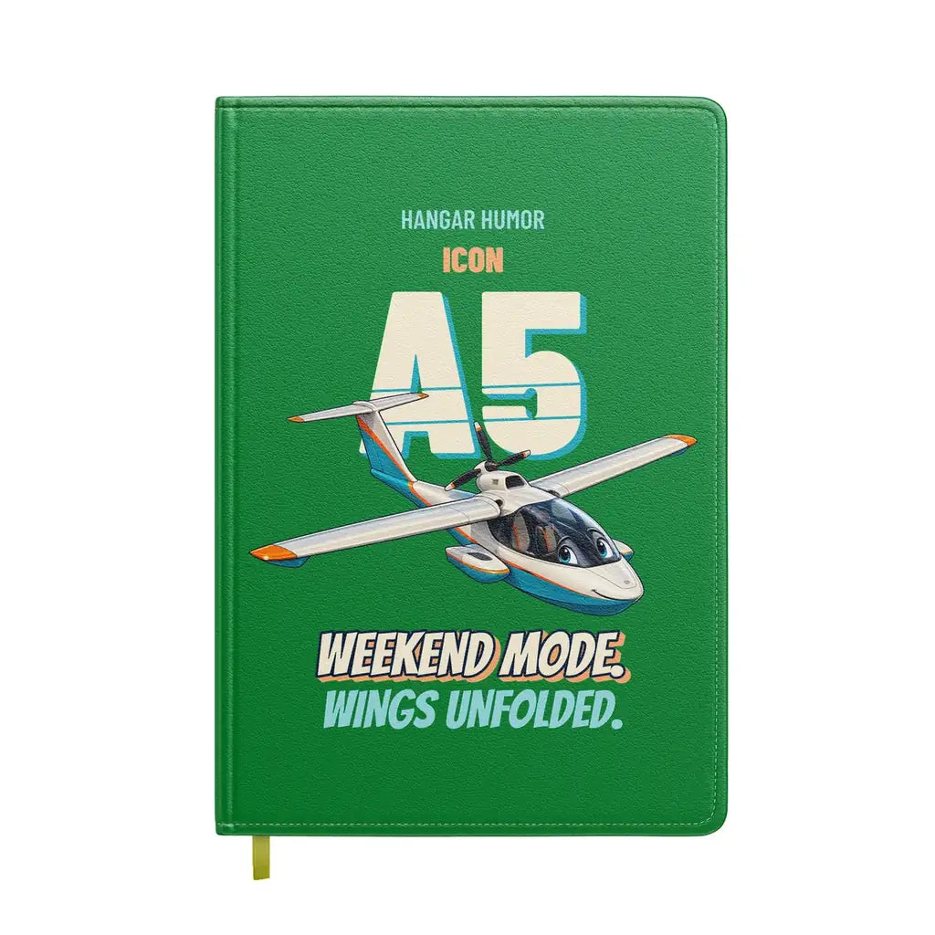 ICON A5 - Weekend mode. Wings unfolded. design on green notebook