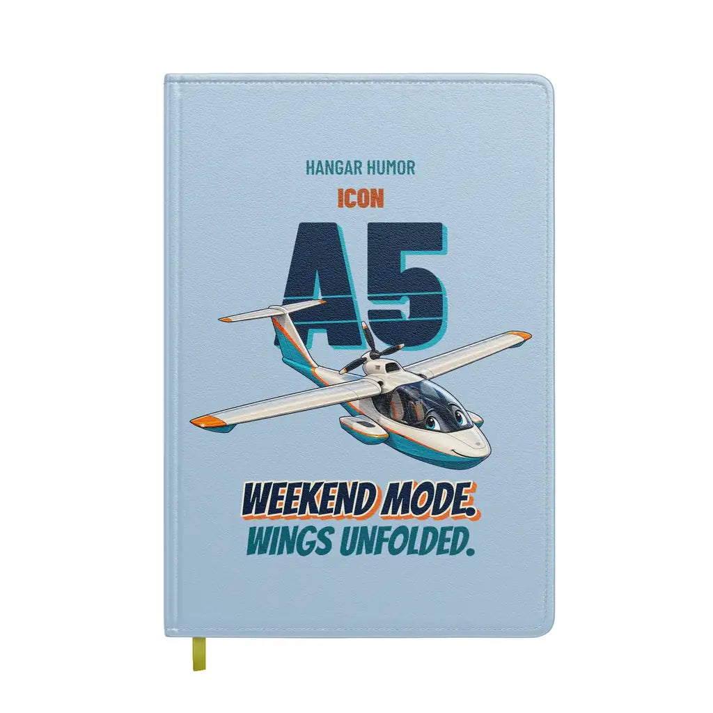 ICON A5 - Weekend mode. Wings unfolded. design on light blue notebook