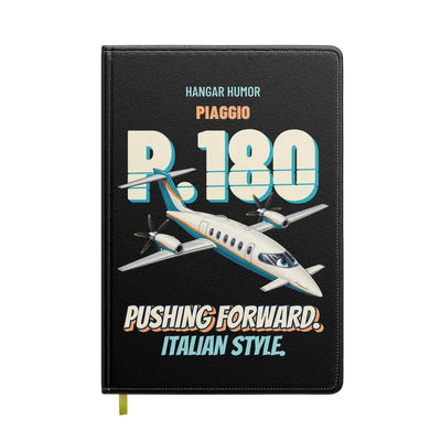 Piaggio P.180 Avanti - Pushing forward. Italian style. design on black notebook