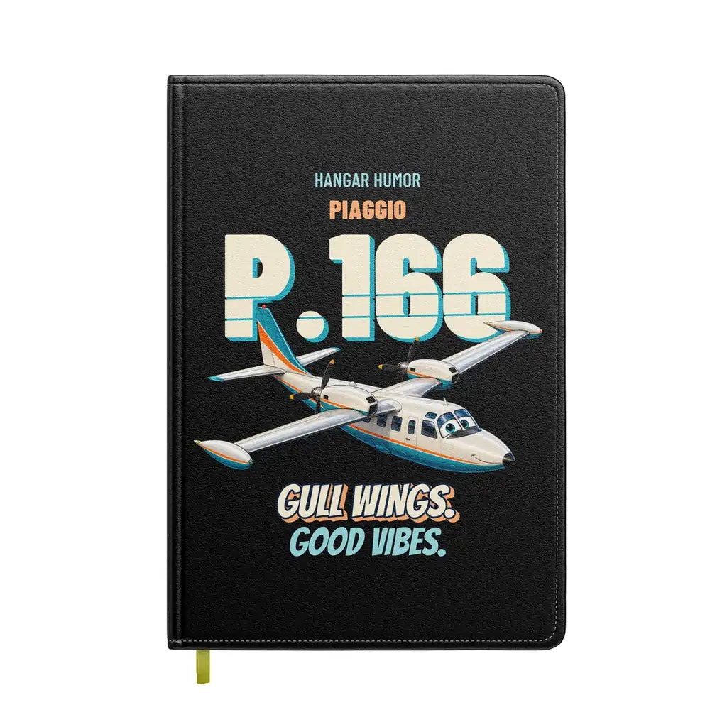 Piaggio P.166 - Gull wings. Good vibes. design on black notebook