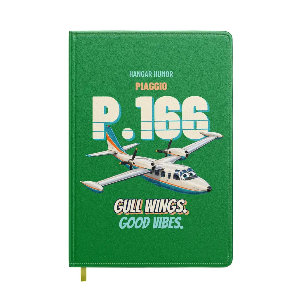 Piaggio P.166 - Gull wings. Good vibes. design on green notebook