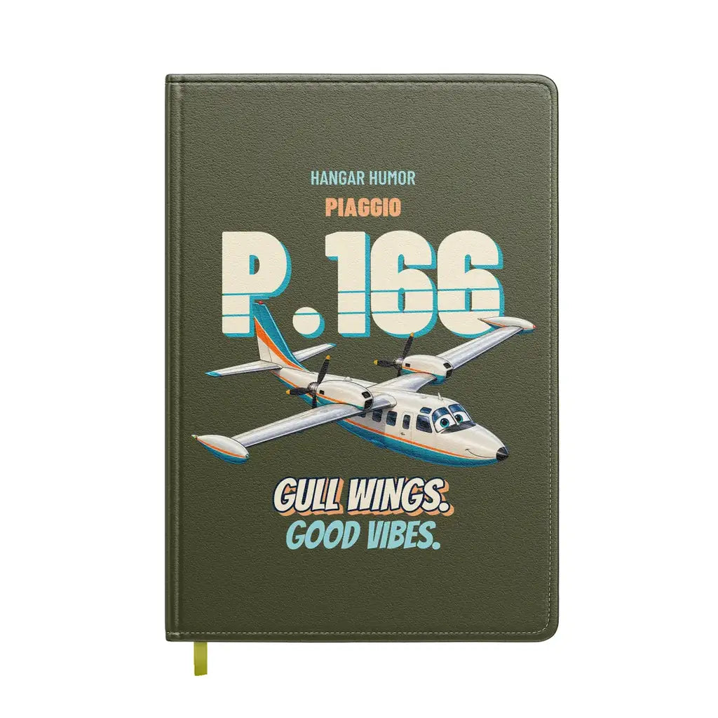 Piaggio P.166 - Gull wings. Good vibes. design on green army notebook