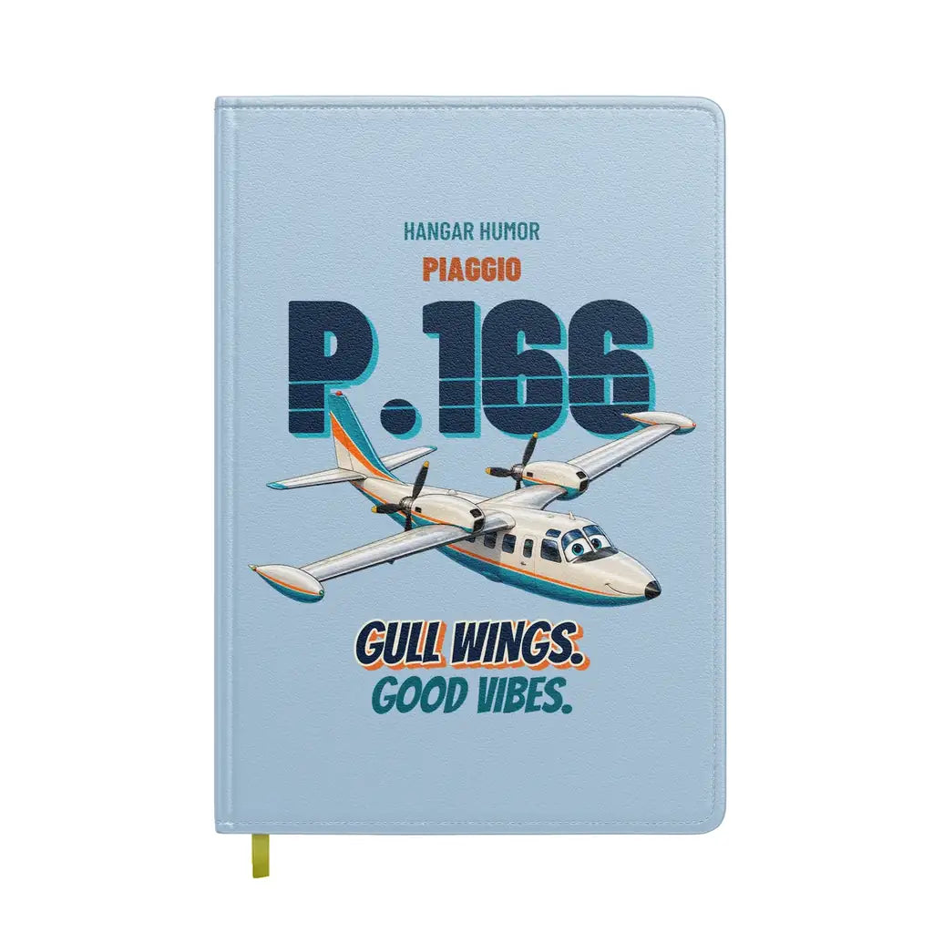 Piaggio P.166 - Gull wings. Good vibes. design on light blue notebook