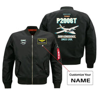 Thumbnail for Tecnam P2006T - Twin confidence. Single grin. design on black bomber jacket with custom name badge