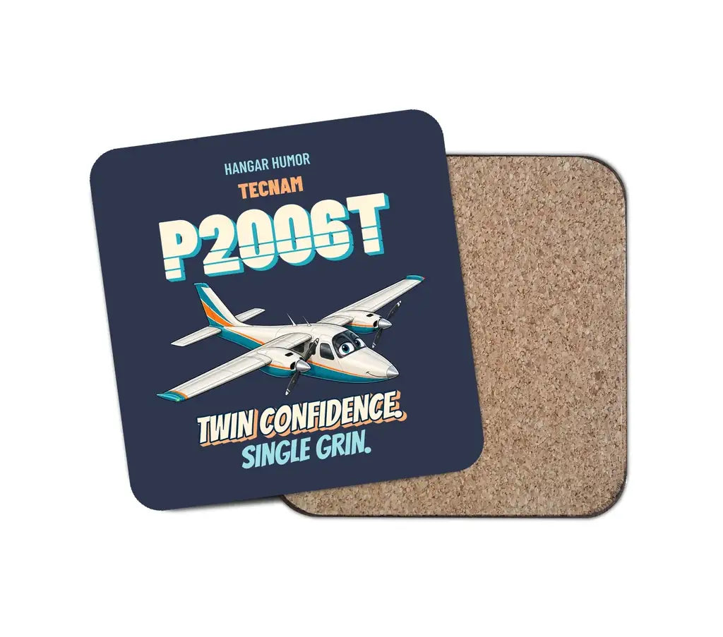 Tecnam P2006T - Twin confidence. Single grin. design on navy blue 1 piece coaster