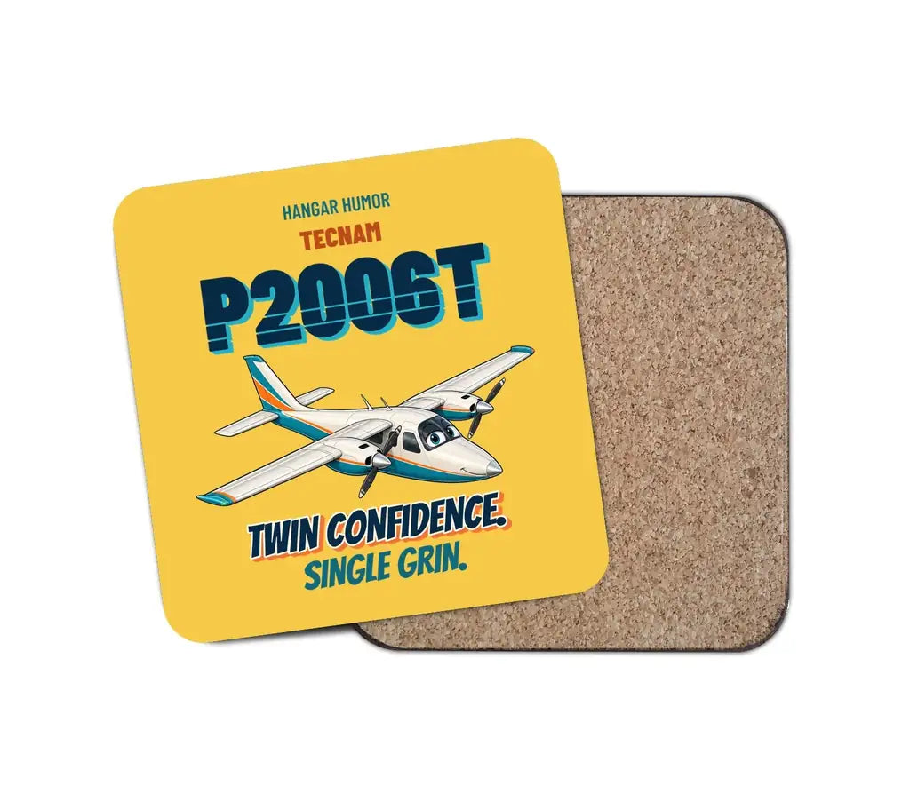 Tecnam P2006T - Twin confidence. Single grin. design on yellow 1 piece coaster