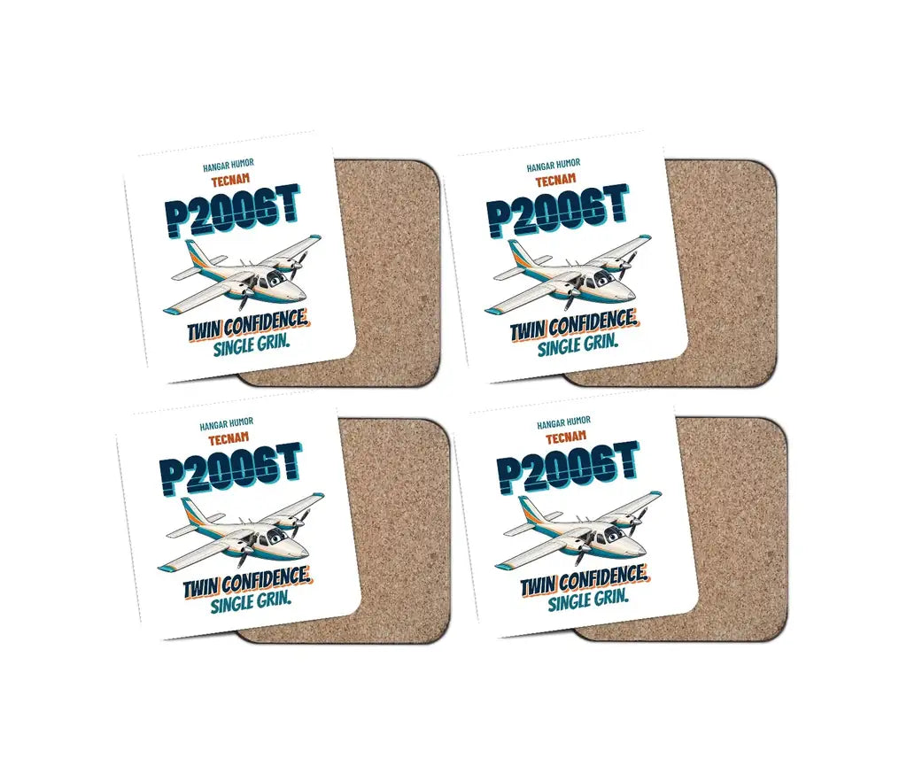 Tecnam P2006T - Twin confidence. Single grin. design on white 4 pieces set coaster