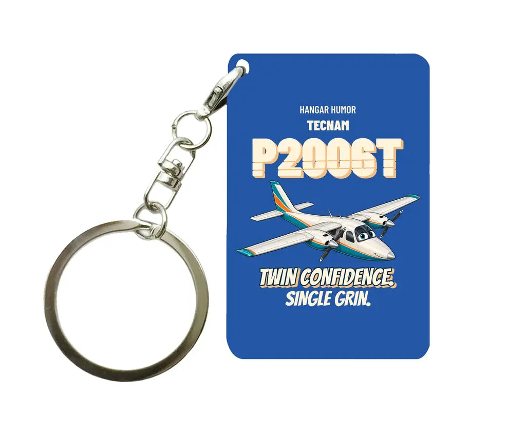 Tecnam P2006T - Twin confidence. Single grin. design on blue key chain