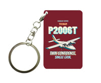 Thumbnail for Tecnam P2006T - Twin confidence. Single grin. design on dark red key chain