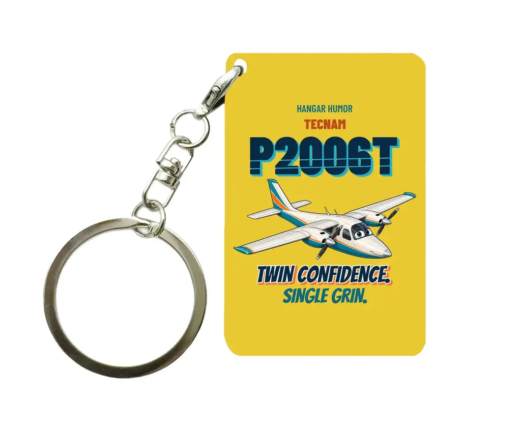 Tecnam P2006T - Twin confidence. Single grin. design on yellow key chain