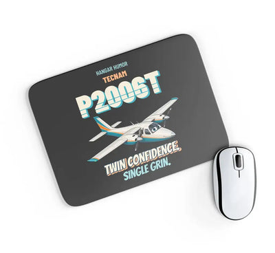 Tecnam P2006T - Twin confidence. Single grin. design on black rectangle mouse pad