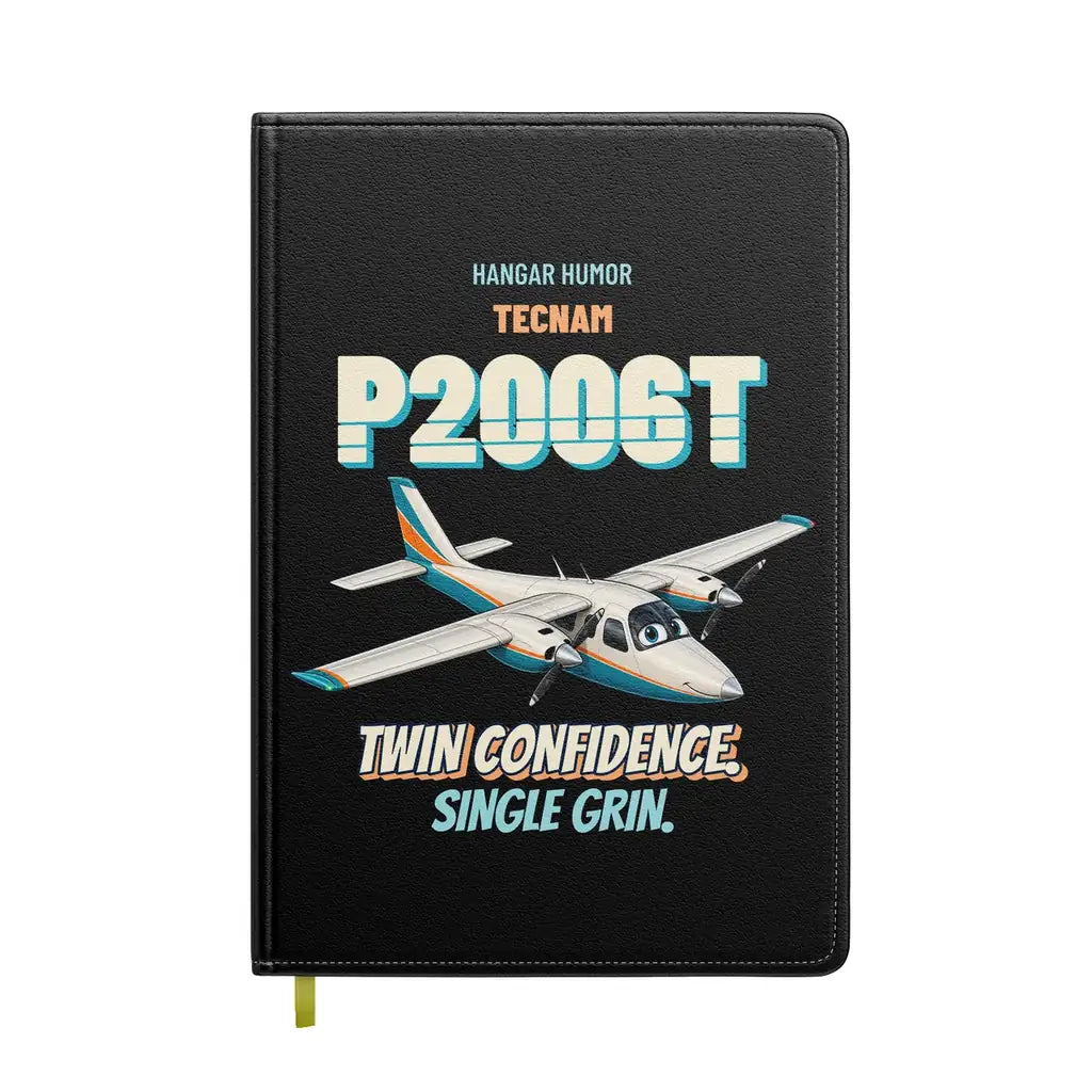 Tecnam P2006T - Twin confidence. Single grin. design on black notebook