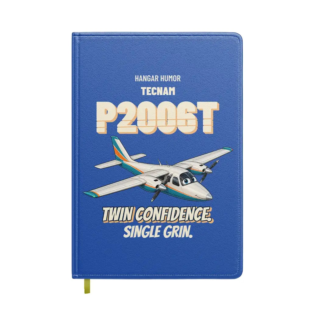 Tecnam P2006T - Twin confidence. Single grin. design on blue notebook