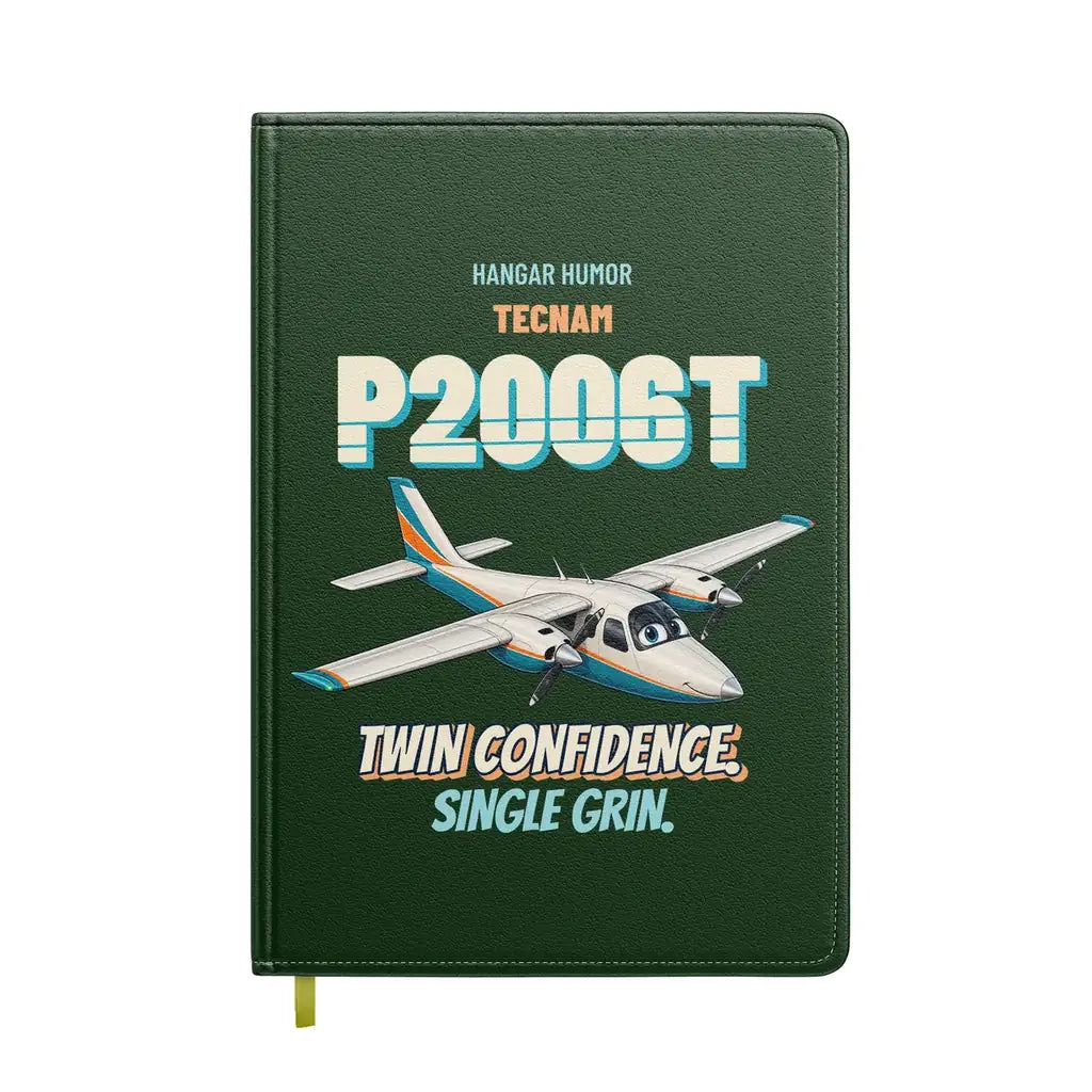 Tecnam P2006T - Twin confidence. Single grin. design on dark green notebook