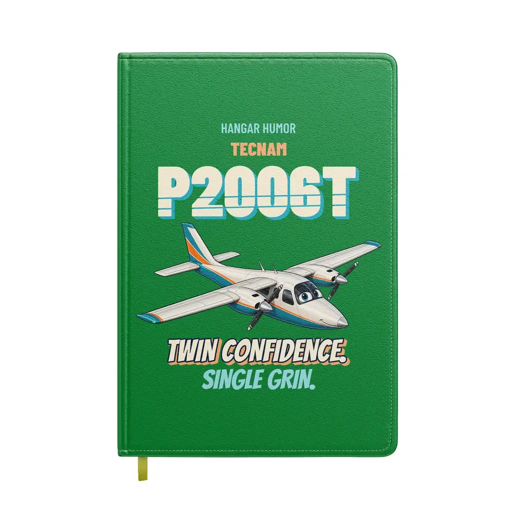 Tecnam P2006T - Twin confidence. Single grin. design on green notebook