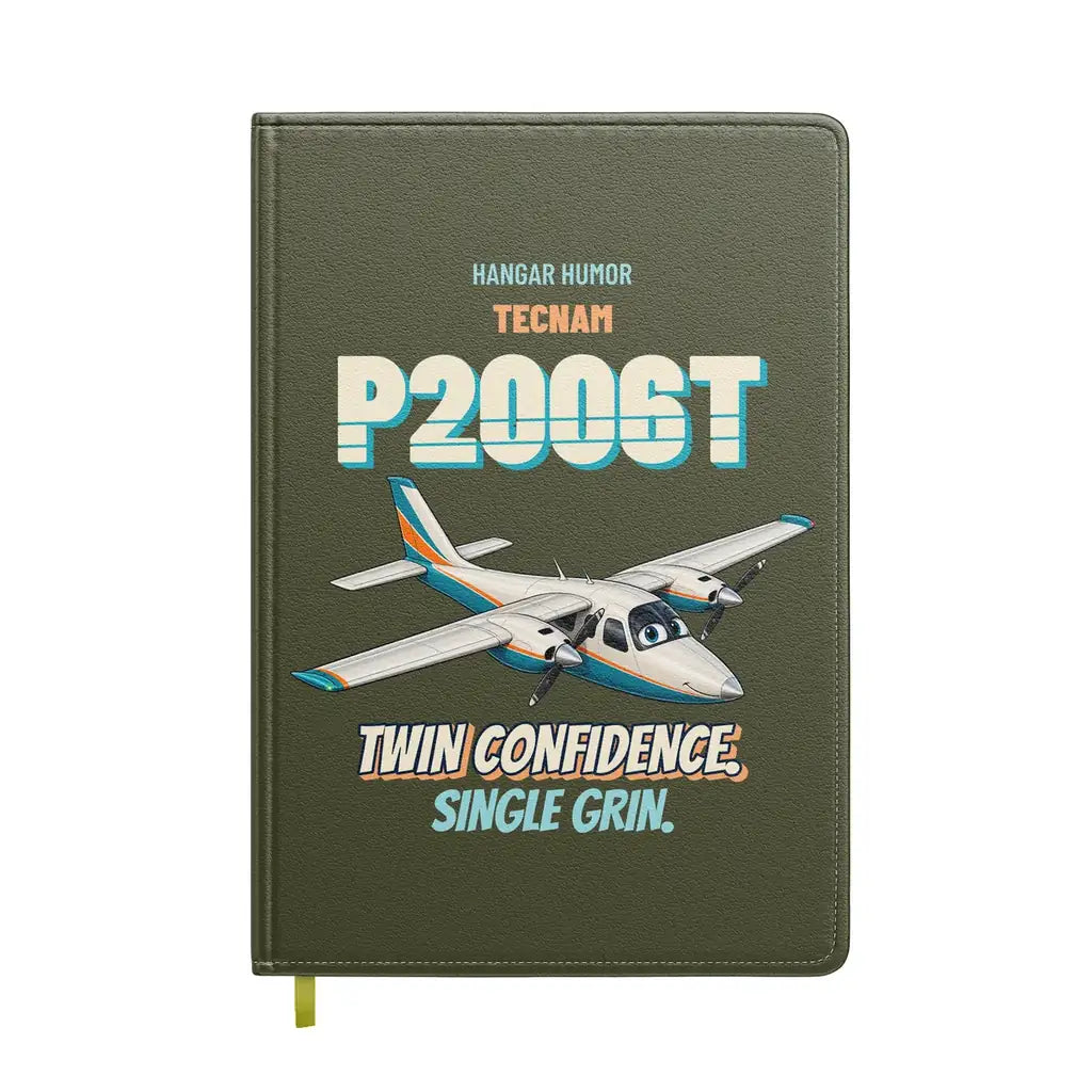 Tecnam P2006T - Twin confidence. Single grin. design on green army notebook