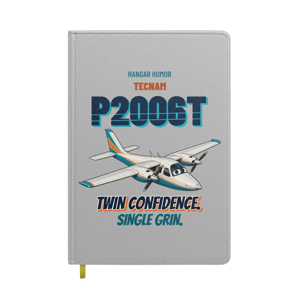 Tecnam P2006T - Twin confidence. Single grin. design on light gray notebook