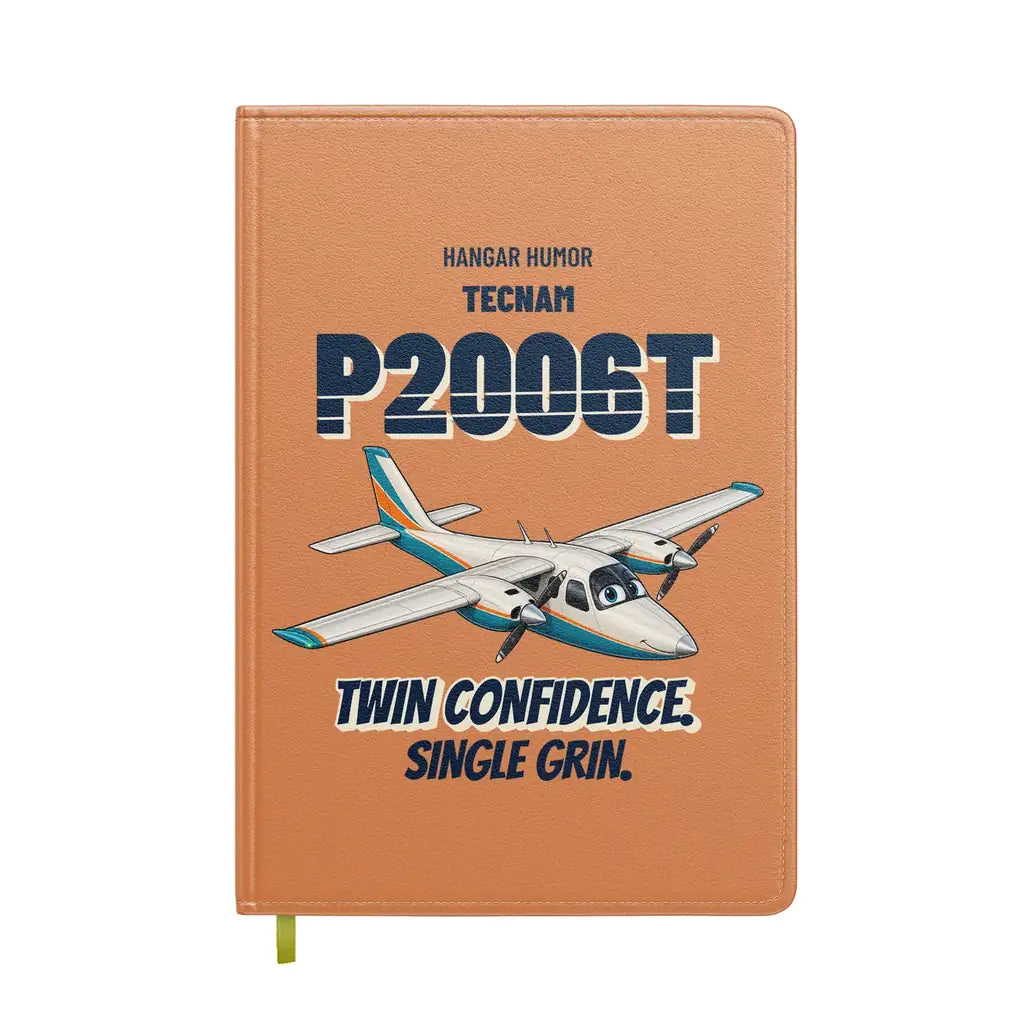 Tecnam P2006T - Twin confidence. Single grin. design on orange notebook