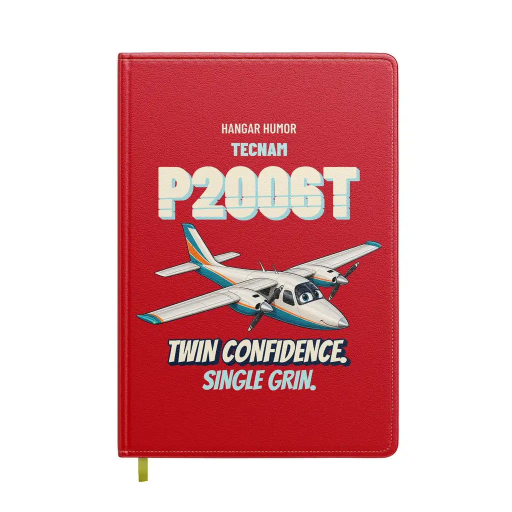 Tecnam P2006T - Twin confidence. Single grin. design on red notebook