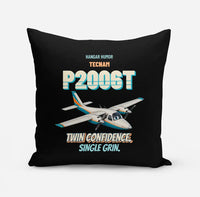 Thumbnail for Tecnam P2006T - Twin confidence. Single grin. design on black pillow