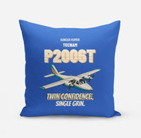 Thumbnail for Tecnam P2006T - Twin confidence. Single grin. design on blue pillow