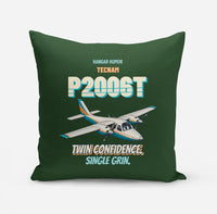 Thumbnail for Tecnam P2006T - Twin confidence. Single grin. design on dark green pillow