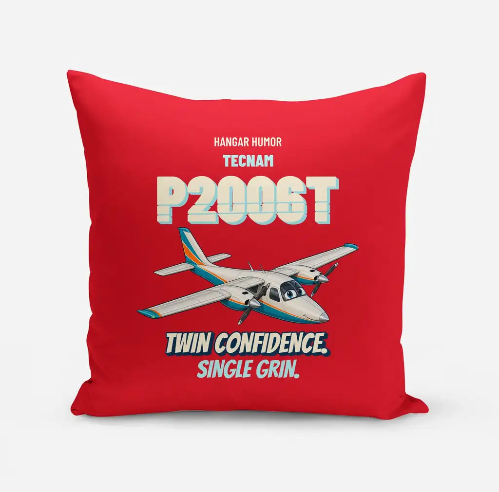 Tecnam P2006T - Twin confidence. Single grin. design on red pillow