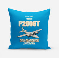 Thumbnail for Tecnam P2006T - Twin confidence. Single grin. design on turquoise pillow