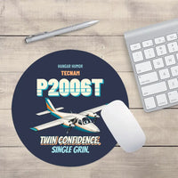 Thumbnail for Tecnam P2006T - Twin confidence. Single grin. design on navy blue round mouse pad